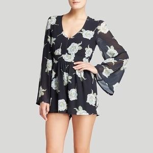 floral mink pink bell sleeve romper